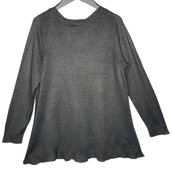 Catherines Silver Gray V Neck Studded Metallic Long Sleeve Sweater Size 0X 16W - Picture 2 of 14
